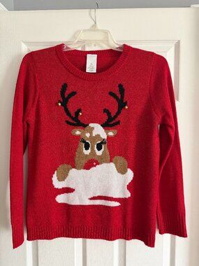 Red Christmas Reindeer Sweater – Size L (12–14)